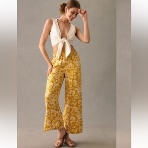Anthropologie Gold Floral Wide Leg Pants 
Size XS